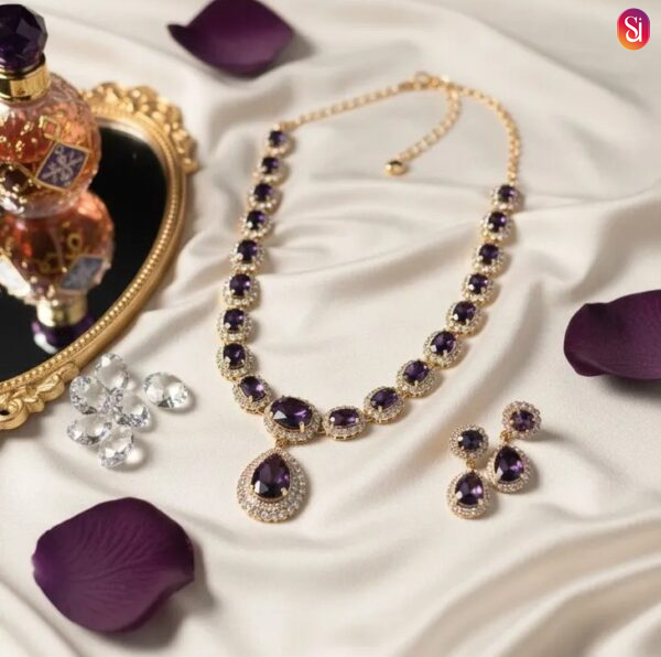 Royal Amethyst & Gold CZ Crystal Necklace Set