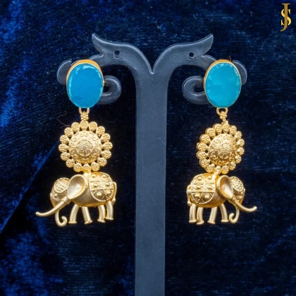 Sanaadhya Elephant Brass Earrings With Druzy Stone