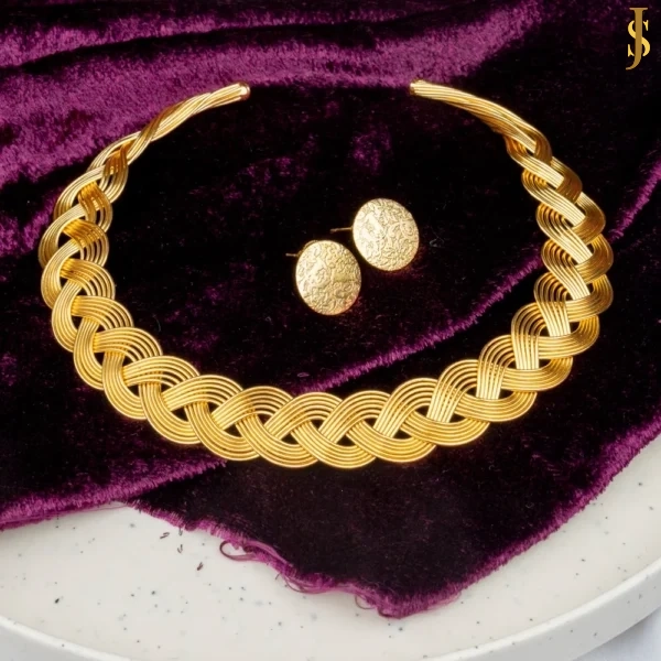 Sanaadhya Golden Brass Braided Hasli