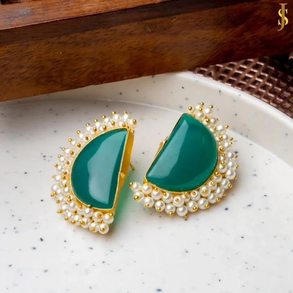 Sanaadhya Half Moon Beads Earring With Monalisa Stone