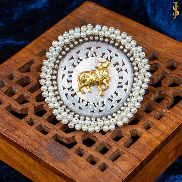 Sanaadhya Silver Replica Big Nandi Ring with Beads
