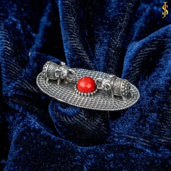Sanaadhya Silver Replica Elephant Ring With Monalisa Stone