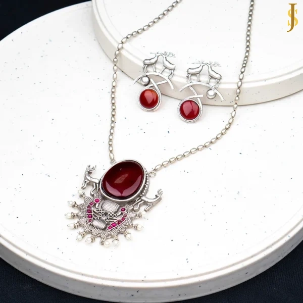 Sanaadhya Silver Replica Necklace With Monalisa Stone