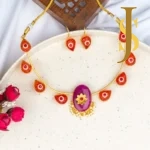 Monalisa Carving Stone Neck Piece with Beads RED jewellery design