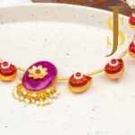 Monalisa Carving Stone Neck Piece with Beads RED jewellery