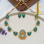 Monalisa Carving Stone Neck Piece with Beads jewellery set