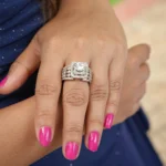 Rhodium Plated American Diamond Cocktail Ring set