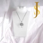 Rhodium Plated American Diamond Daisy Pendant Set with Chain and Earrings