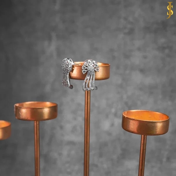 Sanaadhya Rhodium Plated American Diamond Cocktail Flower Earrings
