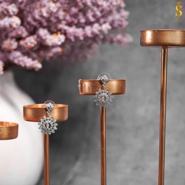 Sanaadhya Rhodium Plated American Diamond Flower Drop Earrings