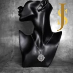 Rhodium Plated American Diamond Flower Pendant Set with Chain and Earrings online jewellery design set