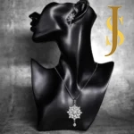 Rhodium Plated American Diamond Daisy Pendant Set with Chain and Earrings online design jewellery set