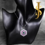 Rhodium Plated American Diamond Pendant Set with Chain and Earrings jewellery design