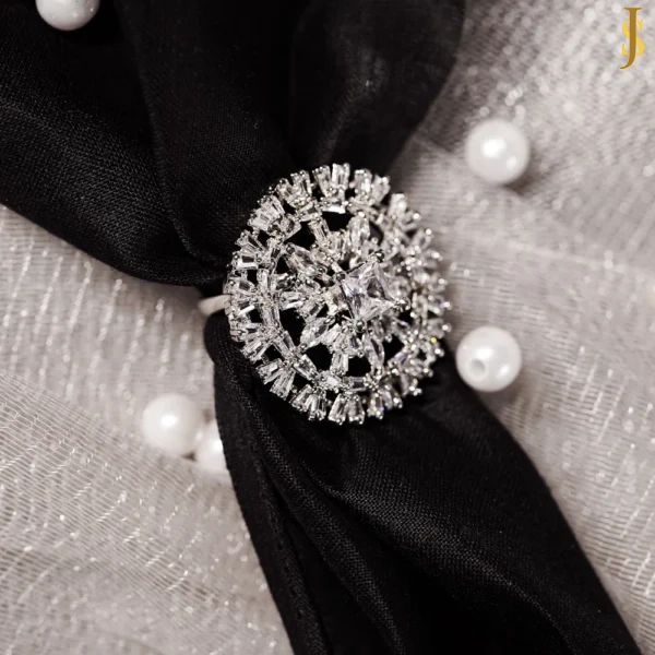 Sanaadhya Rhodium Plated American Diamond Statement Ring