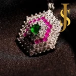 Rhodium Plated American Diamond Pendant Set with Chain and Earrings design