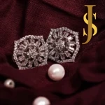 Rhodium Plated American Diamond Flower Pendant Set with Chain and Earrings