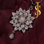 Rhodium Plated American Diamond Daisy Pendant Set with Chain and Earrings design jewellery