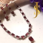 Rhodium Plated Crystal American Diamond Statement Neckpiece - Red