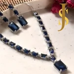 Rhodium Plated Crystal American Diamond Statement Neckpiece - Blue