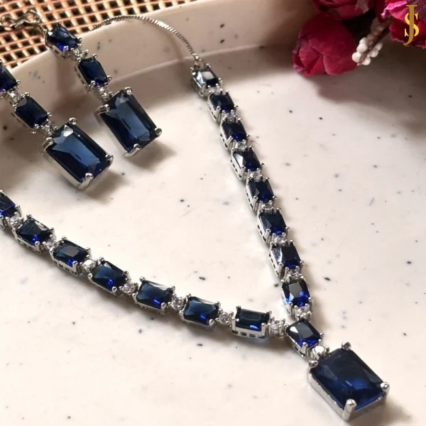 Sanaadhya Rhodium Plated Crystal American Diamond Statement Neckpiece