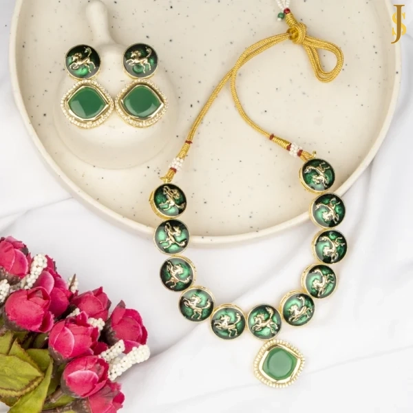 Sanaadhya Meenakari Hand Painted Neckpiece with Monalisa Stone