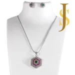 Rhodium Plated American Diamond Pendant Set with Chain and Earrings