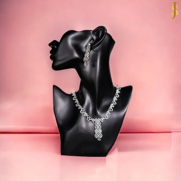 Sanaadhya Rhodium Plated American Diamond Party Necklace
