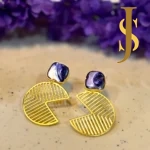 Leaf Design Stud Earring - Purple