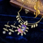 Tanjore Handcrafted Golden Hasli with Pearl Earrings jewellery set