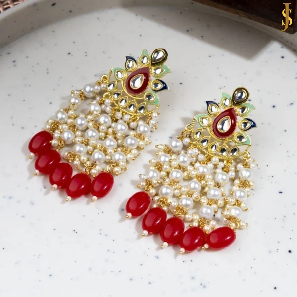 Sanaadhya Goldplated Kundan Danglers With Beads