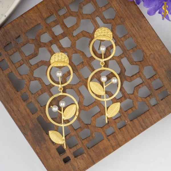 Sanaadhya Golden Brass Leafy Earrings
