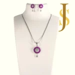 Rhodium Plated Sunflower American Diamond Pendant Set with Chain and Earrings