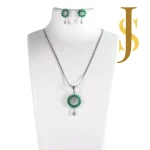 Rhodium Plated Sunflower American Diamond Pendant Set with Chain and Earrings jewellery