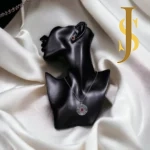 Rhodium Plated Round American Diamond Pendant Set with Chain and Earrings design set