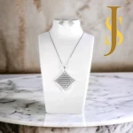 Rhodium Plated Square American Diamond Pendant Set with Chain and Earrings set