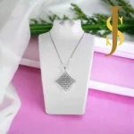 Rhodium Plated Square American Diamond Pendant Set with Chain and Earrings - Whit