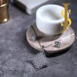 Rhodium Plated Square American Diamond Pendant Set with Chain and Earrings