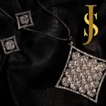 Rhodium Plated Square American Diamond Pendant Set with Chain and Earrings - Golden