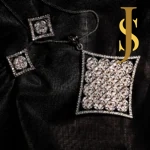 Rhodium Plated Square American Diamond Pendant Set with Chain and Earrings set