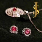 Rhodium Plated Round American Diamond Pendant Set with Chain and Earrings design