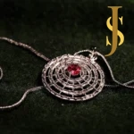 Rhodium Plated Round American Diamond Pendant Set with Chain and Earrings set