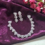 Rhodium Plated American Diamond Heart Necklace set