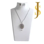 Rhodium Plated Pineapple American Diamond Pendant Set with Chain and Earrings new online design set