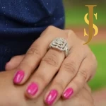 American Diamond Square Bold Baguette Ring set