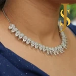 Rhodium Plated American Diamond Flower Drops Necklace design