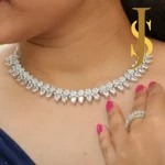 Rhodium Plated American Diamond Flower Drops Necklace set