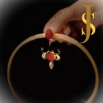 Flower Brass Danglers With Carving Stone set