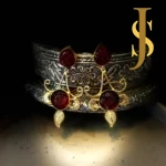 Flower Brass Danglers With Carving Stone