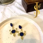 Flower Brass Danglers With Carving Stone online design