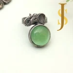 Silver Replica Elephant Ring With Monalisa Stone - Mint Green